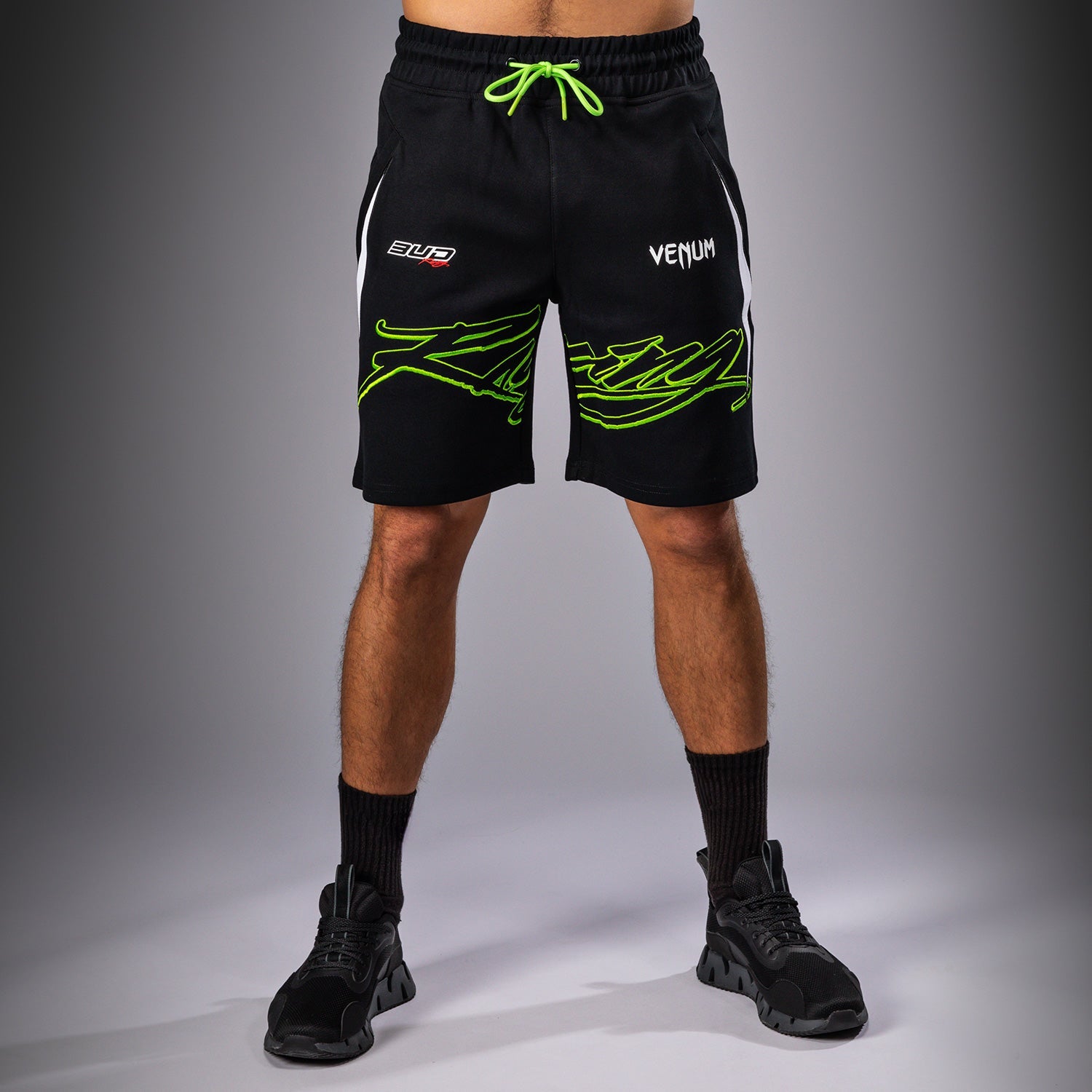Short en coton pour Hommes Venum x Bud Racing - Noir/Blanc/Citron Vert