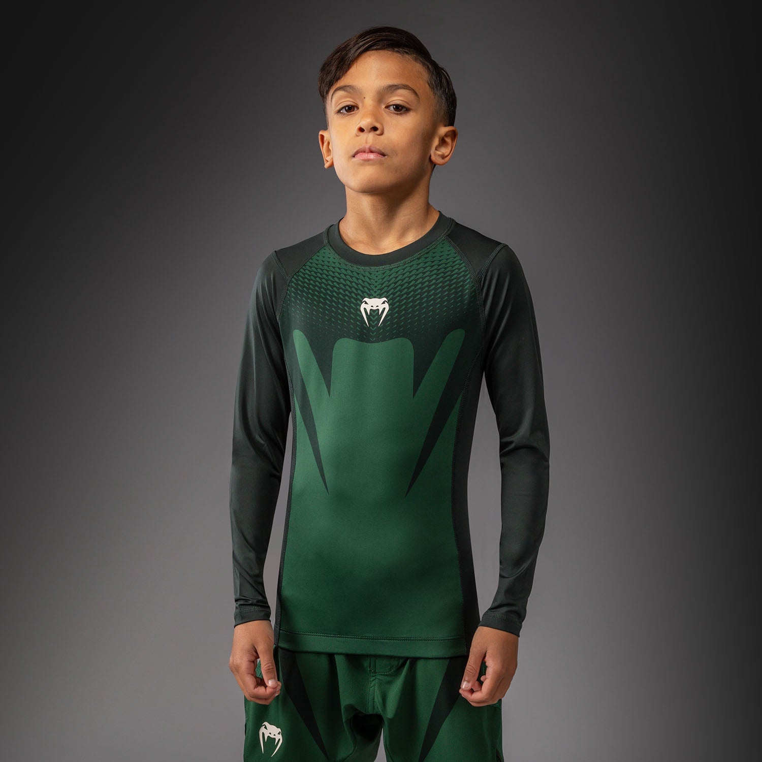 Rashguard Manches Longues Enfant Venum Attack - Vert Forêt/ Blanc Cassé