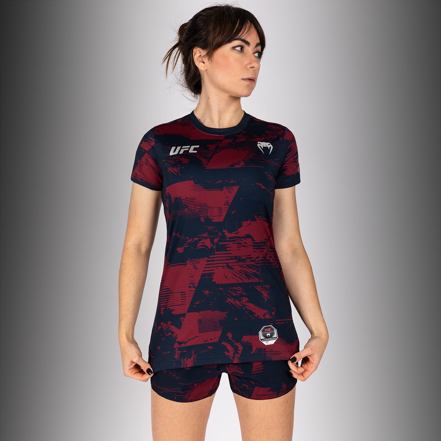 T-shirt manches courtes Performance Femme UFC Zenith by Venum Authentic Fight Week - Bleu marine/Bordeaux/Argent